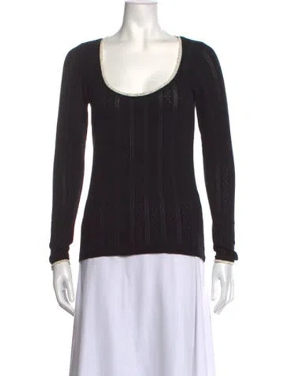 Pre-owned Doen Scoop Neck Long Sleeve Top In Black