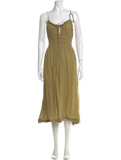 Pre-owned Doen Scoop Neck Midi Length Dress In Green