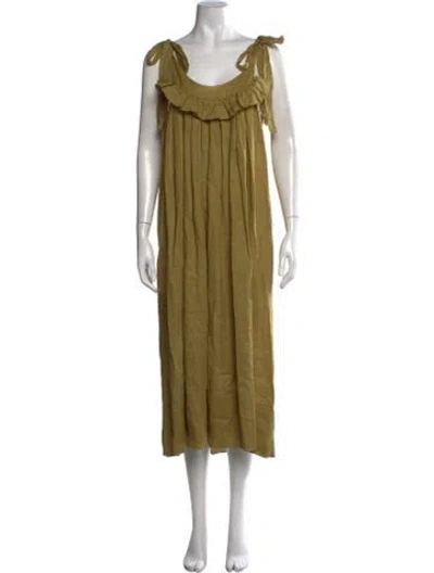 Pre-owned Doen Scoop Neck Midi Length Dress In Green