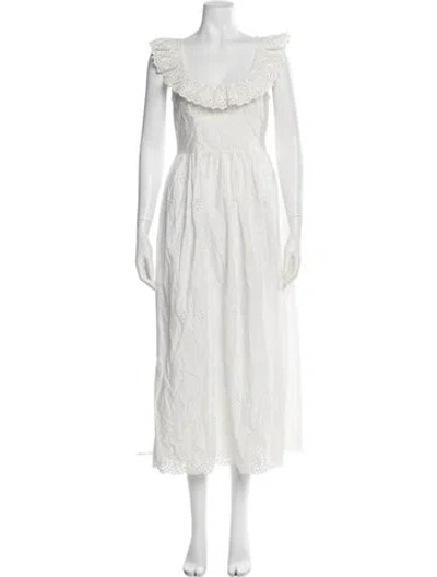Pre-owned Doen Scoop Neck Midi Length Dress In White