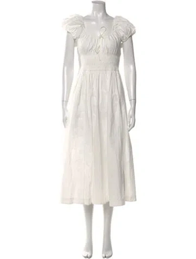 Pre-owned Doen Scoop Neck Midi Length Dress In White
