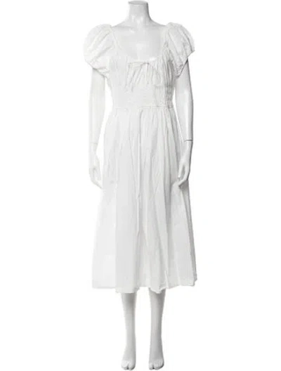 Pre-owned Doen Scoop Neck Midi Length Dress In White