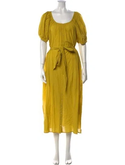 Pre-owned Doen Scoop Neck Midi Length Dress In Yellow