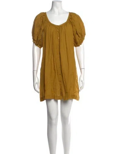 Pre-owned Doen Scoop Neck Mini Dress In Yellow