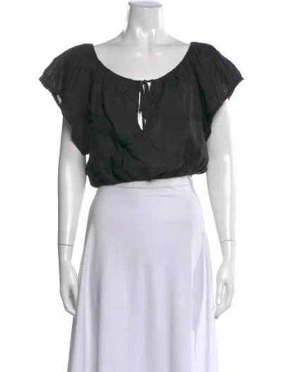Pre-owned Doen Scoop Neck Short Sleeve Blouse In Black