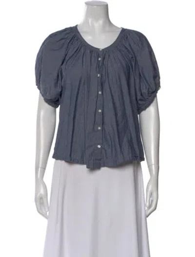 Pre-owned Doen Scoop Neck Short Sleeve Blouse In Blue