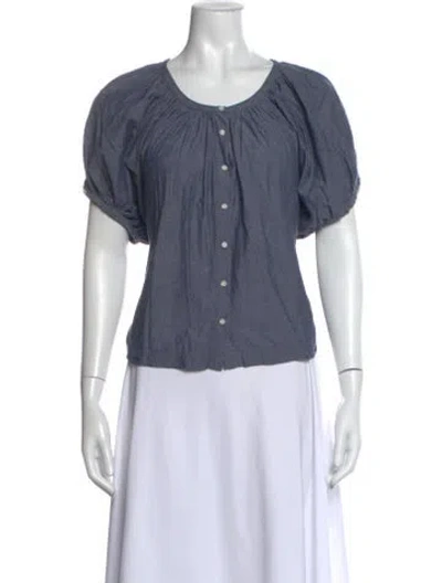 Pre-owned Doen Scoop Neck Short Sleeve Blouse In Blue