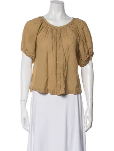 Pre-owned Doen Scoop Neck Short Sleeve Blouse In Neutral