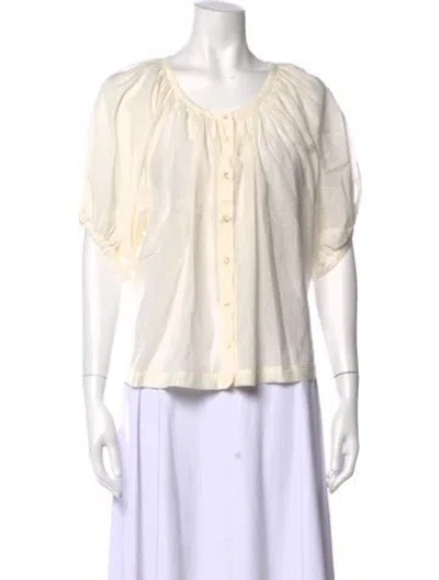Pre-owned Doen Scoop Neck Short Sleeve Blouse In Neutral