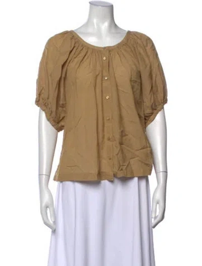 Pre-owned Doen Scoop Neck Short Sleeve Blouse In Neutrals
