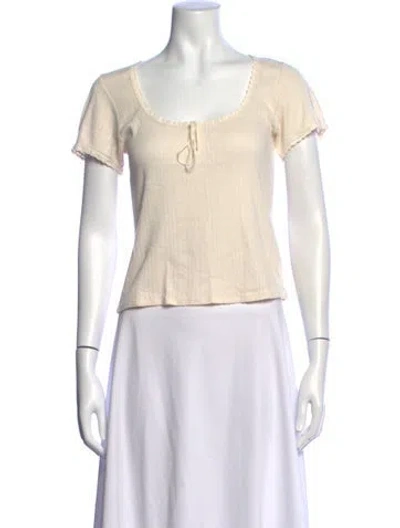 Pre-owned Doen Scoop Neck Short Sleeve Blouse In Neutrals