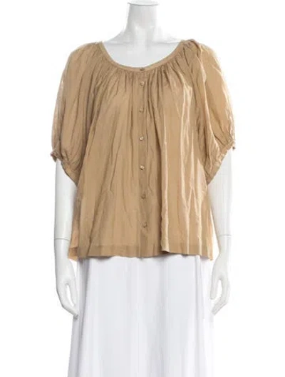 Pre-owned Doen Scoop Neck Short Sleeve Blouse In Neutrals
