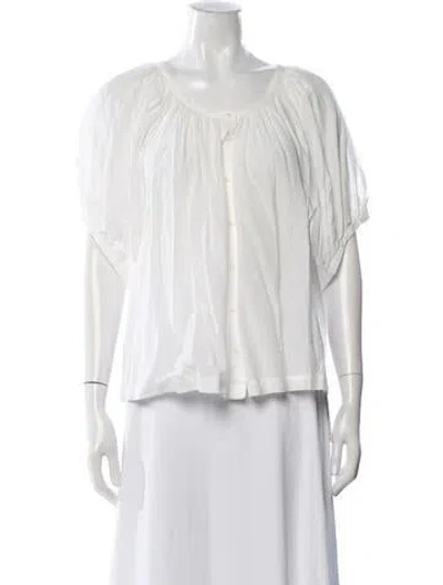 Pre-owned Doen Scoop Neck Short Sleeve Blouse In White
