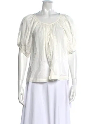 Pre-owned Doen Scoop Neck Short Sleeve Blouse In White