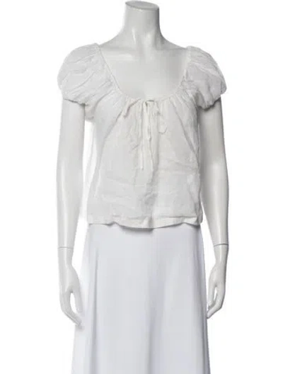 Pre-owned Doen Scoop Neck Short Sleeve Blouse In White
