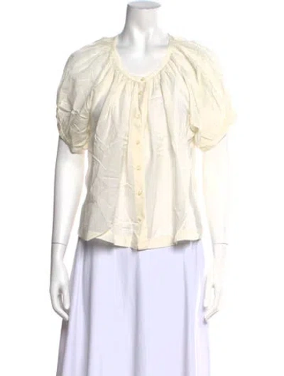 Pre-owned Doen Scoop Neck Short Sleeve Blouse In White