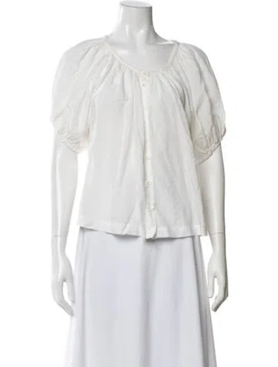 Pre-owned Doen Scoop Neck Short Sleeve Blouse In White