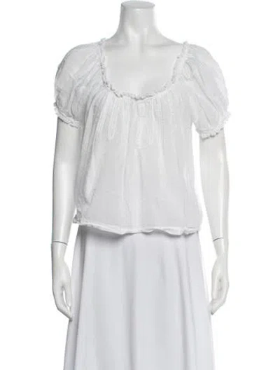 Pre-owned Doen Scoop Neck Short Sleeve Blouse In White