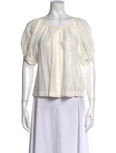 Pre-owned Doen Scoop Neck Short Sleeve Blouse In White