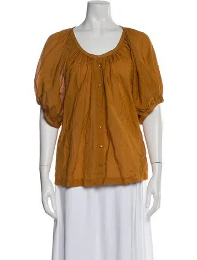 Pre-owned Doen Scoop Neck Short Sleeve Blouse In Yellow