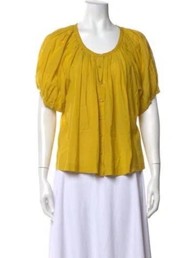 Pre-owned Doen Scoop Neck Short Sleeve Blouse In Yellow