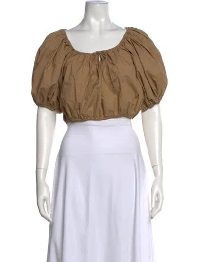 Pre-owned Doen Scoop Neck Short Sleeve Crop Top In Neutral