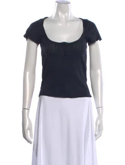 Pre-owned Doen Scoop Neck Short Sleeve Top In Blue