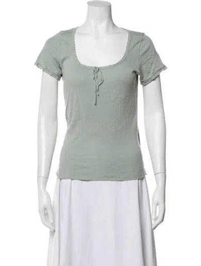 Pre-owned Doen Scoop Neck Short Sleeve Top In Green