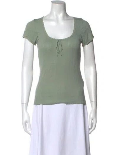 Pre-owned Doen Scoop Neck Short Sleeve Top In Green