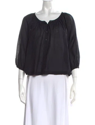 Pre-owned Doen Scoop Neck Three-quarter Sleeve Blouse In Black