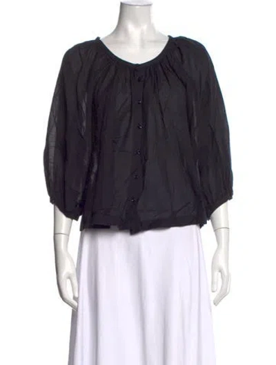 Pre-owned Doen Scoop Neck Three-quarter Sleeve Blouse In Black