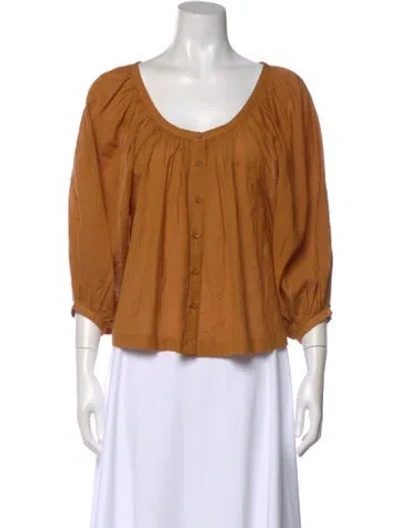 Pre-owned Doen Scoop Neck Three-quarter Sleeve Blouse In Brown