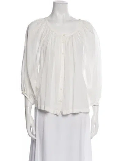 Pre-owned Doen Scoop Neck Three-quarter Sleeve Blouse In White