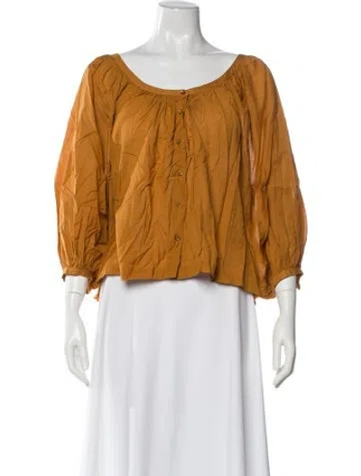 Pre-owned Doen Scoop Neck Three-quarter Sleeve Blouse In Yellow