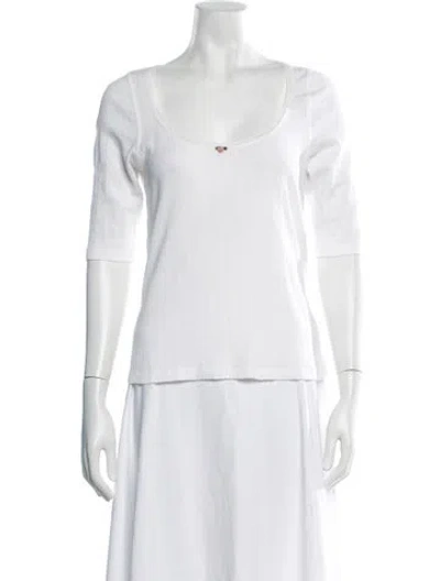 Pre-owned Doen Scoop Neck Three-quarter Sleeve Top In White