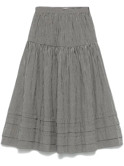 Doen Sebastiane Tiered Gingham Cotton-voile Midi Skirt In Black
