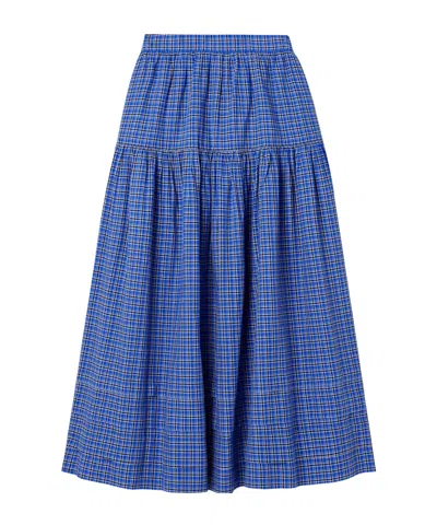 Doen Sebastiane Tiered Checked Voile Midi Skirt In Blue