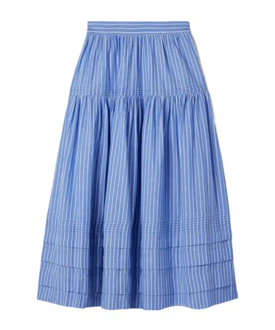 Doen Sebastiane Striped Organic Cotton-poplin Midi Skirt In Blue