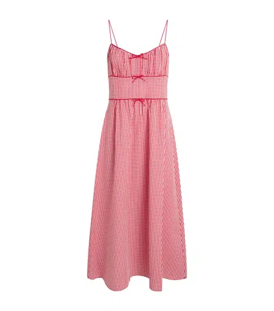 Doen Seersucker Gingham Belline Midi Dress In Red