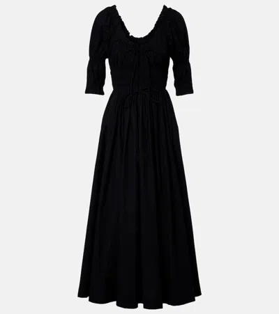 Doen Dôen Shirred Cotton Midi Dress In Black