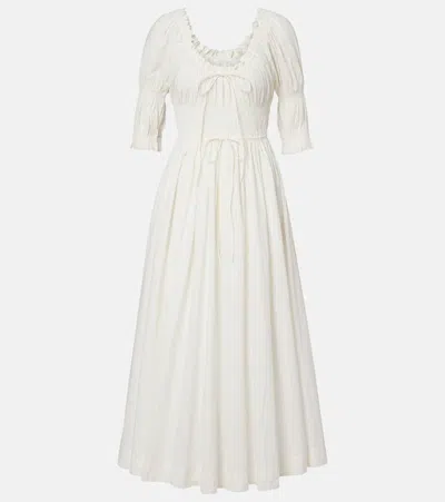 Doen Dôen Shirred Cotton Midi Dress In White