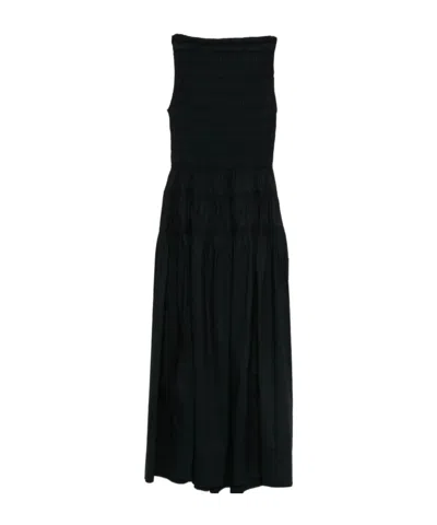 Doen Shirred Sleeveless Midi Dress In Black