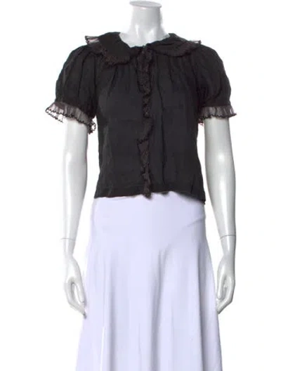 Pre-owned Doen Short Sleeve Blouse In Black