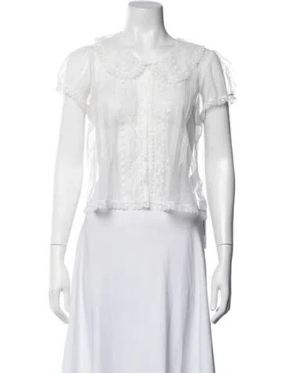 Pre-owned Doen Short Sleeve Blouse In Blue/white