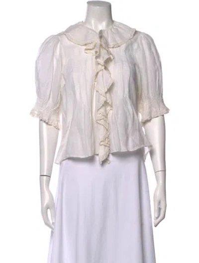 Pre-owned Doen Short Sleeve Blouse In Neutrals