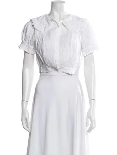 Pre-owned Doen Short Sleeve Blouse In White