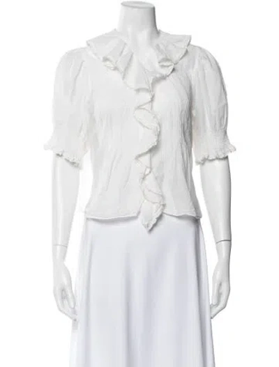 Pre-owned Doen Short Sleeve Blouse In White