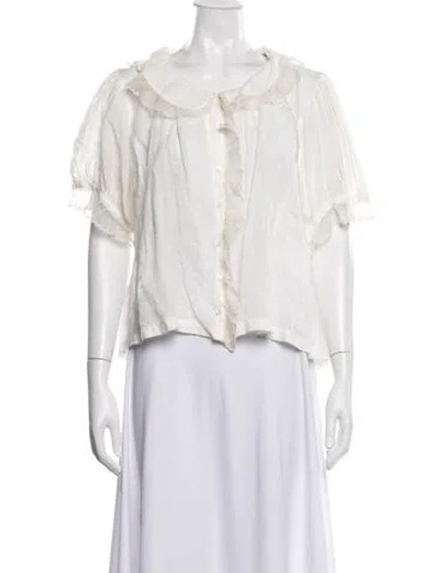 Pre-owned Doen Short Sleeve Blouse In White