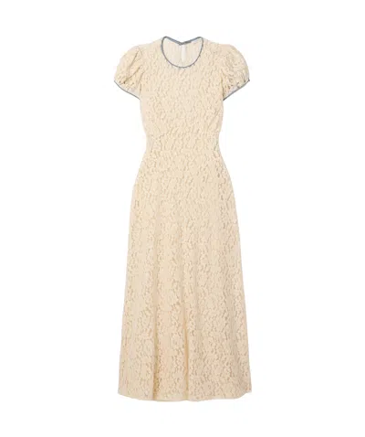Doen Katarina Satin-trimmed Corded Lace Midi Dress In Neutrals