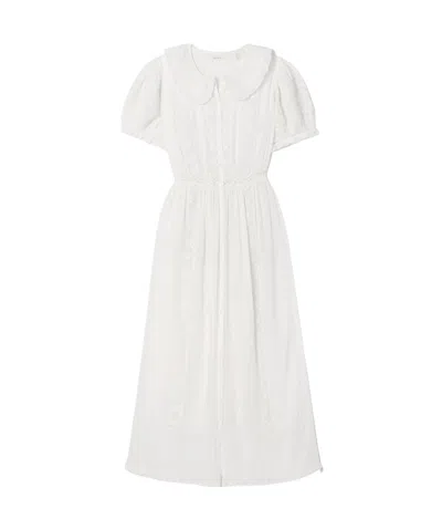 Doen Phoebe Lace-trimmed Pintucked Organic Cotton-voile Midi Shirt Dress In White
